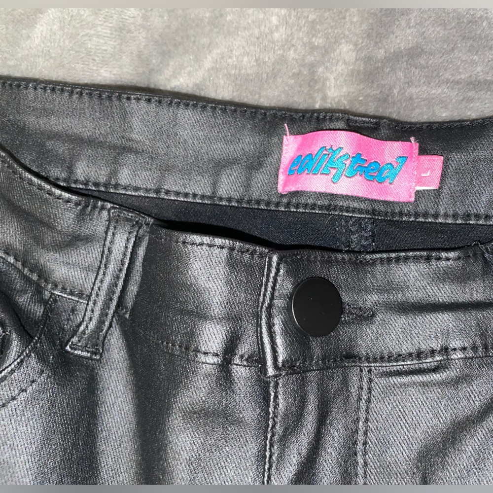 EDIKTED Luna Faux Black Leather Flare Jeans Size Large